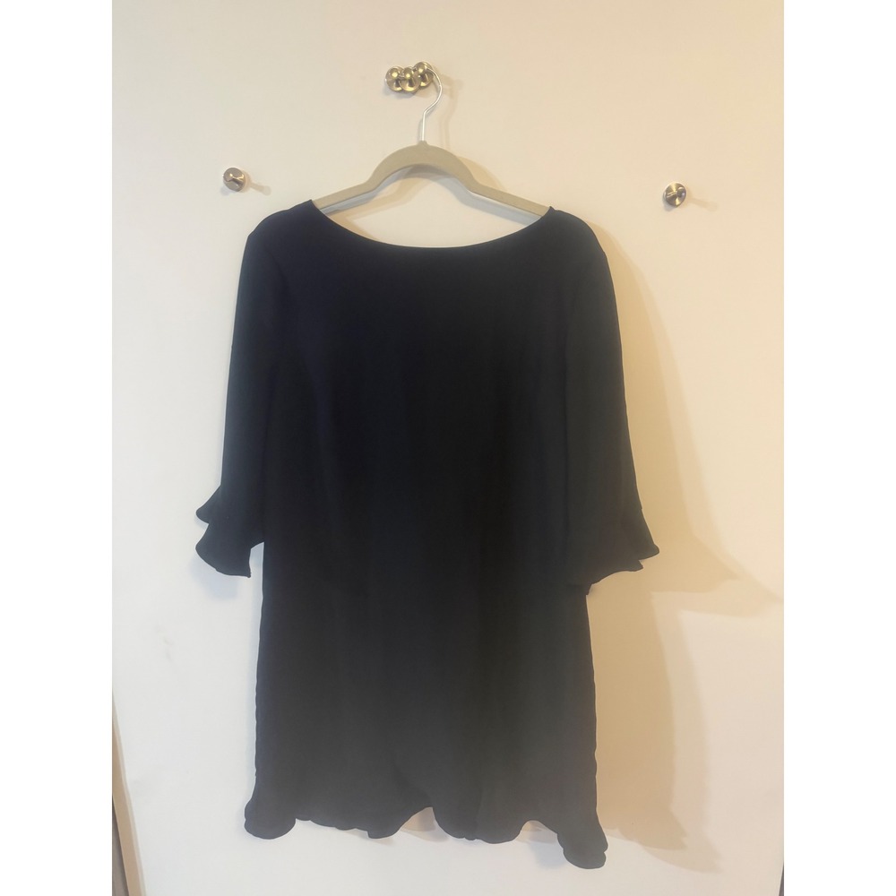 CeCe Womens Black Ruffle Hem Shift Dress 3/4 Bell Sleeve Size 12